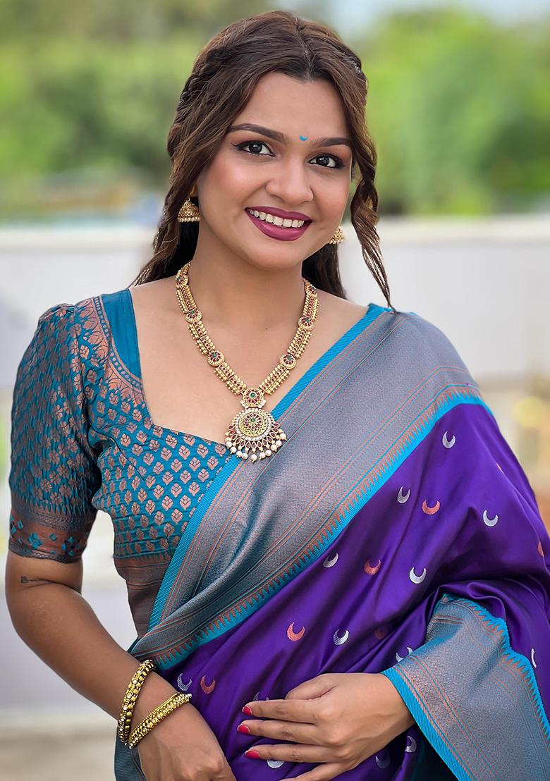 Purple Woven Design Paithani Silk Saree Set