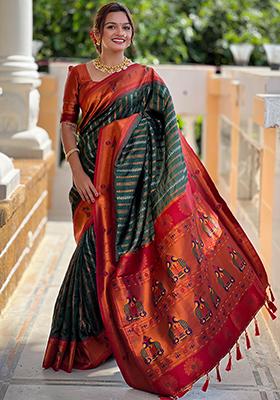 Green Woven Design Paithani Silk Saree Set