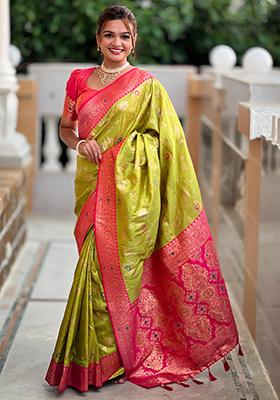 Popati Green Woven Design Paithani Silk Saree Set