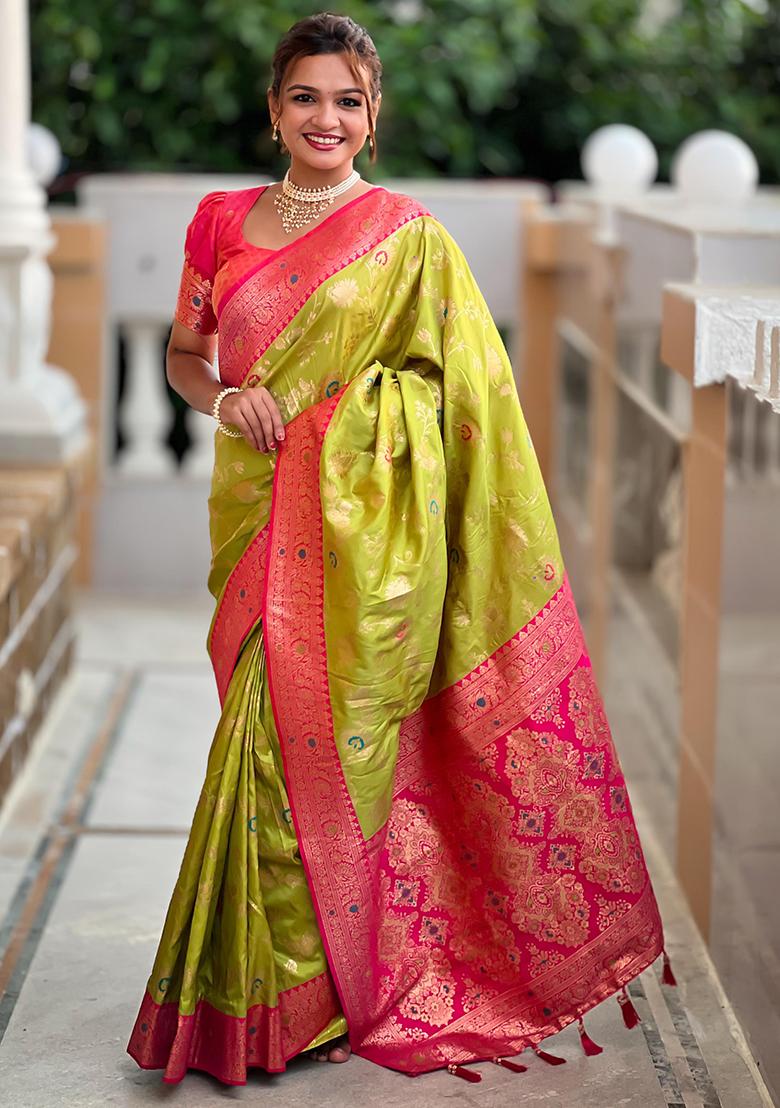 Popati Green Woven Design Paithani Silk Saree Set