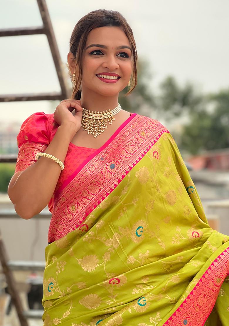 Popati Green Woven Design Paithani Silk Saree Set