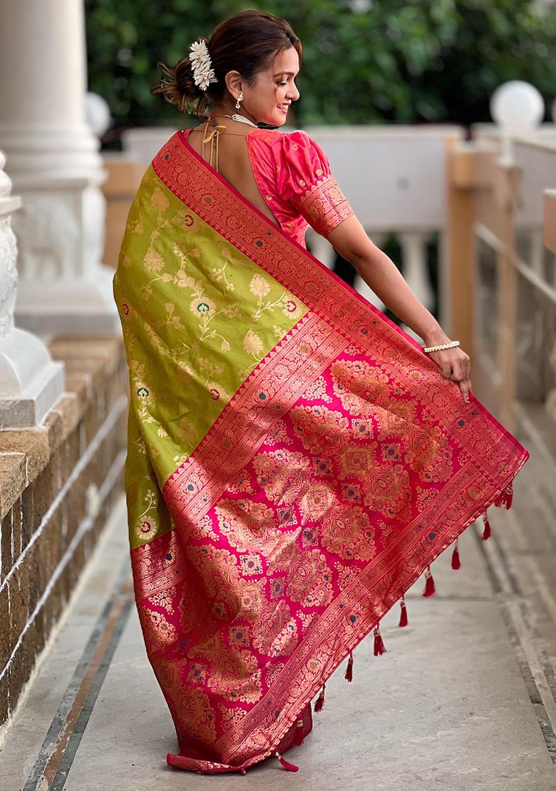 Popati Green Woven Design Paithani Silk Saree Set