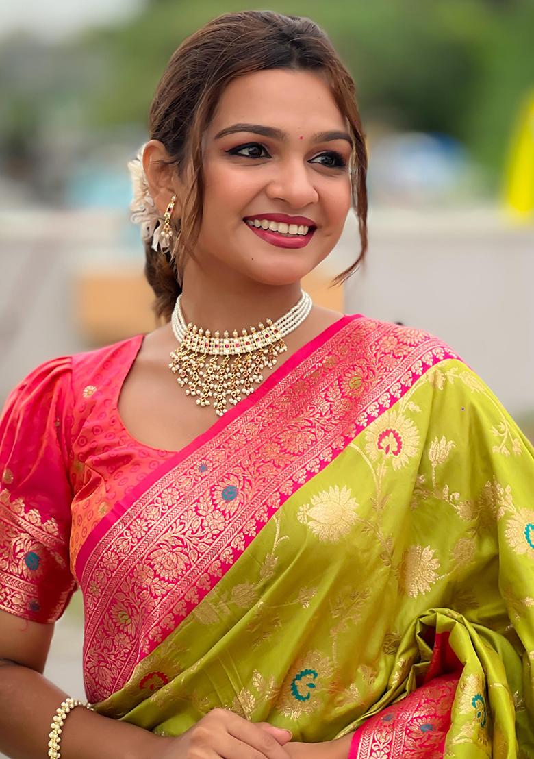 Popati Green Woven Design Paithani Silk Saree Set