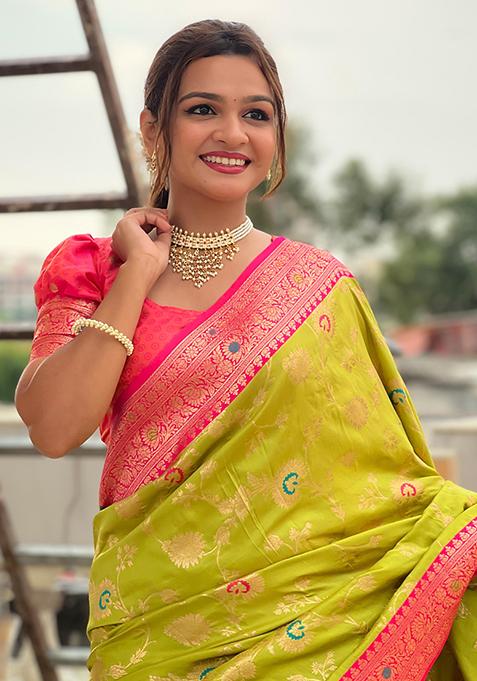 Popati Green Woven Design Paithani Silk Saree Set