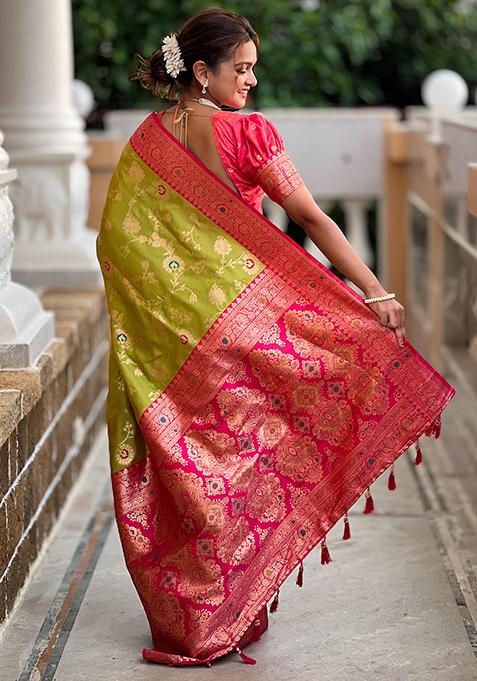 Popati Green Woven Design Paithani Silk Saree Set