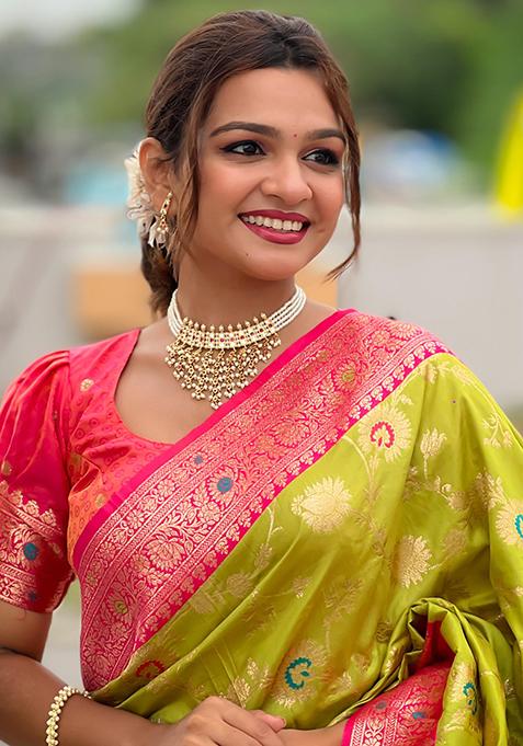 Popati Green Woven Design Paithani Silk Saree Set