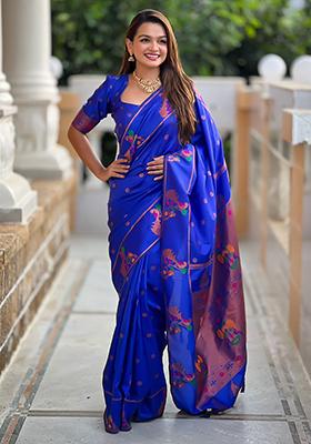 Royal Blue Woven Design Paithani Silk Saree Set