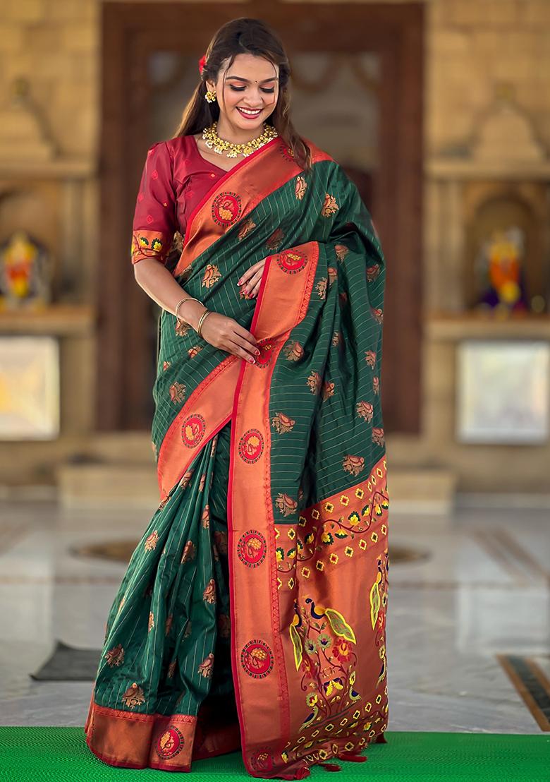 Green Woven Design Paithani Silk Saree Set