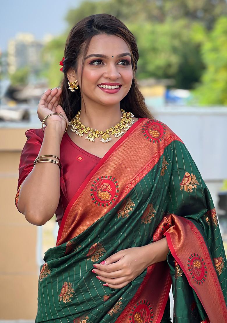 Green Woven Design Paithani Silk Saree Set