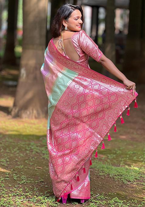 Multicolor Woven Design Banarasi Silk Saree Set