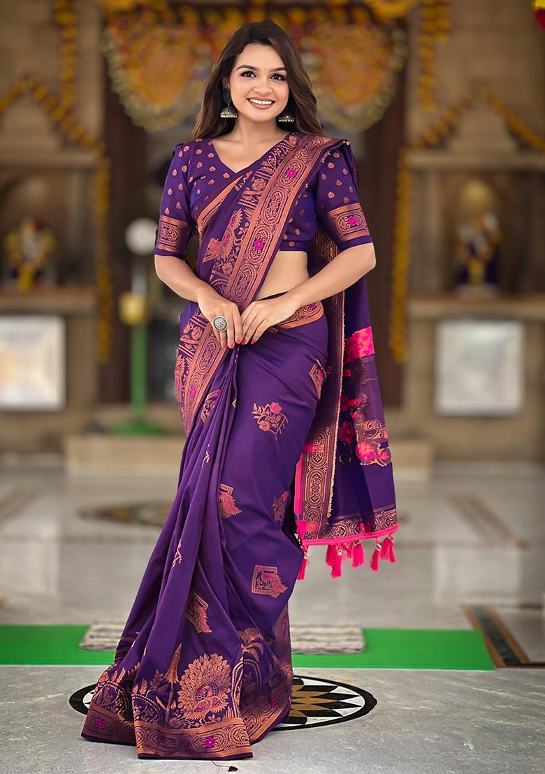 Purple Woven Design Paithani Silk Saree Set
