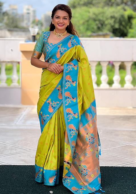 Popati Green Woven Design Paithani Silk Saree Set
