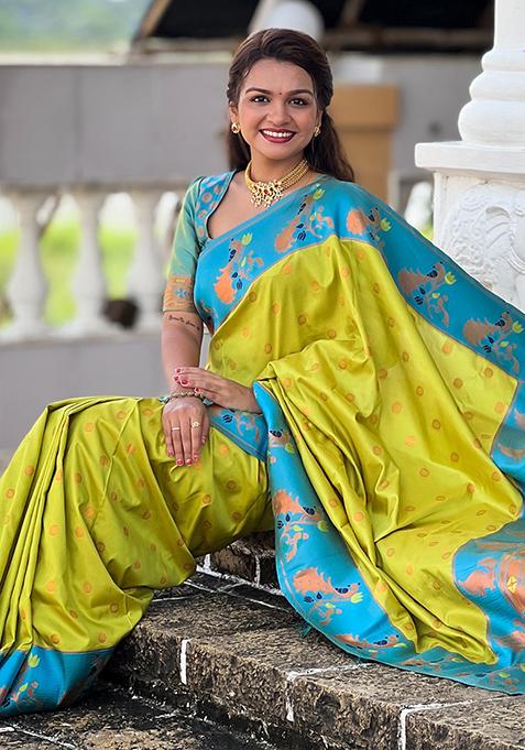 Popati Green Woven Design Paithani Silk Saree Set