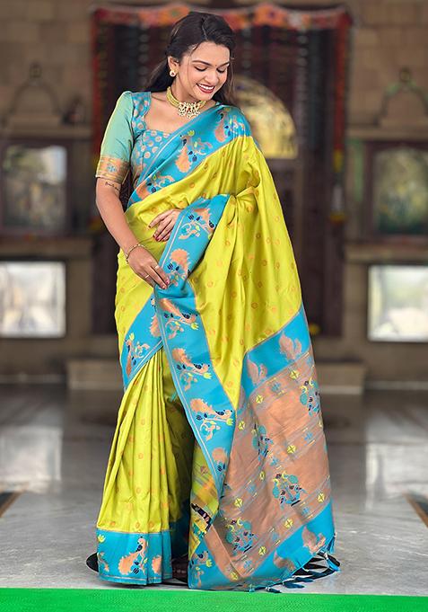 Popati Green Woven Design Paithani Silk Saree Set
