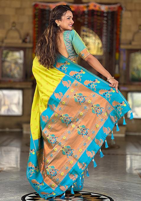 Popati Green Woven Design Paithani Silk Saree Set