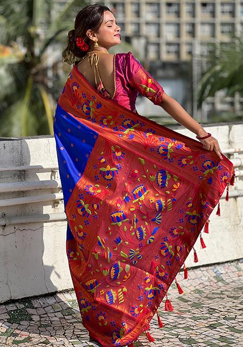 Royal Blue Woven Design Soft Silk Saree Set