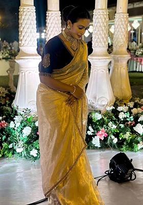 Cream Lace Embroidered Crush Tissue Silk Saree Set