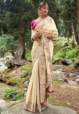 Cream Embroidered Jimmy Choo Saree Set