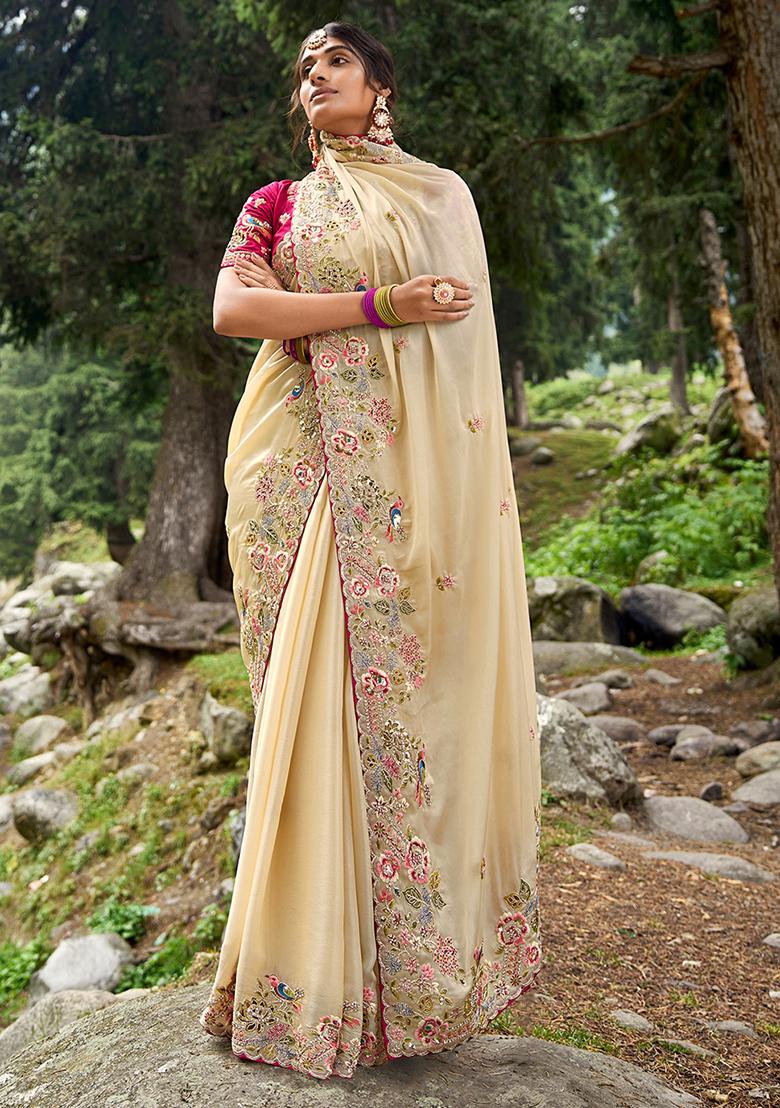 Cream Embroidered Jimmy Choo Saree Set