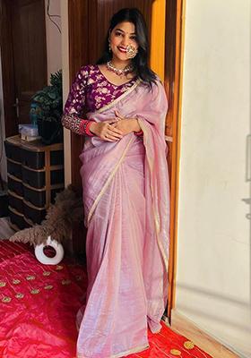 Purple Lace Embroidered Frendy Silk Saree Set