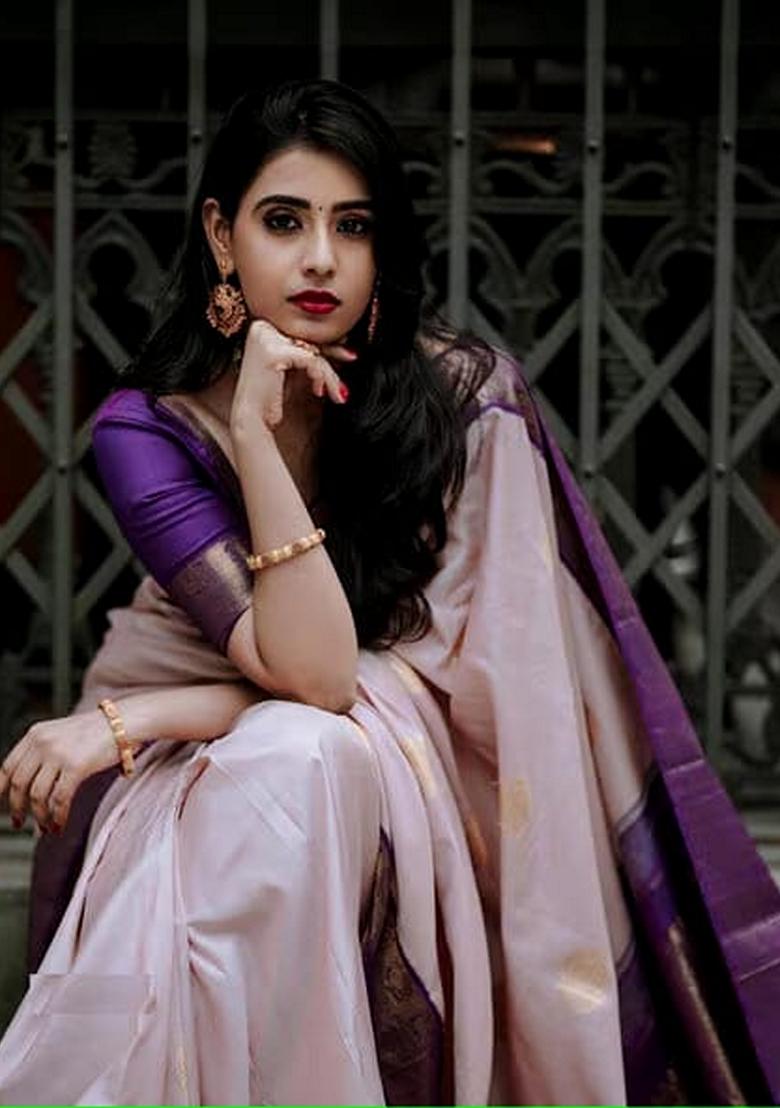 Purple Jacquard Banarasi Silk Saree Set