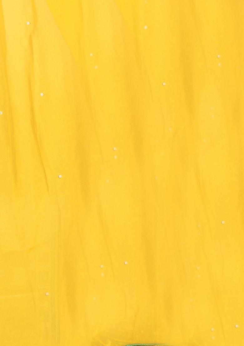 Pink And Yellow Embroidered Georgette Saree Set