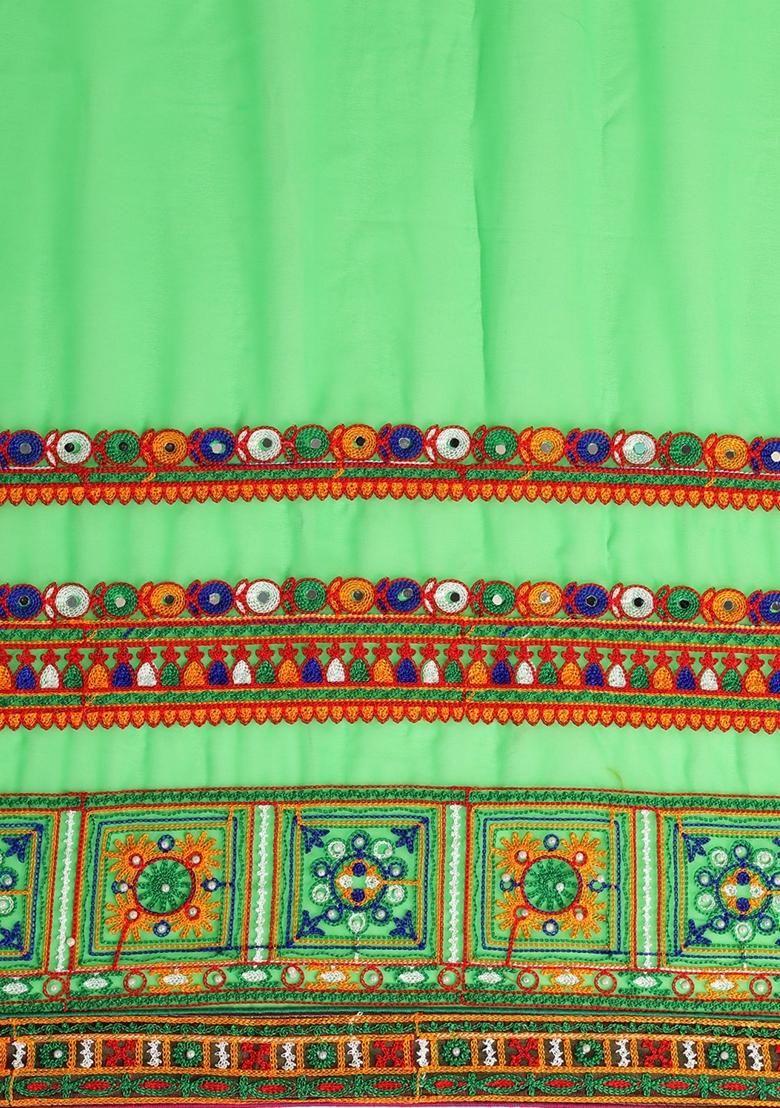 Green And Red Embroidered Georgette Saree Set