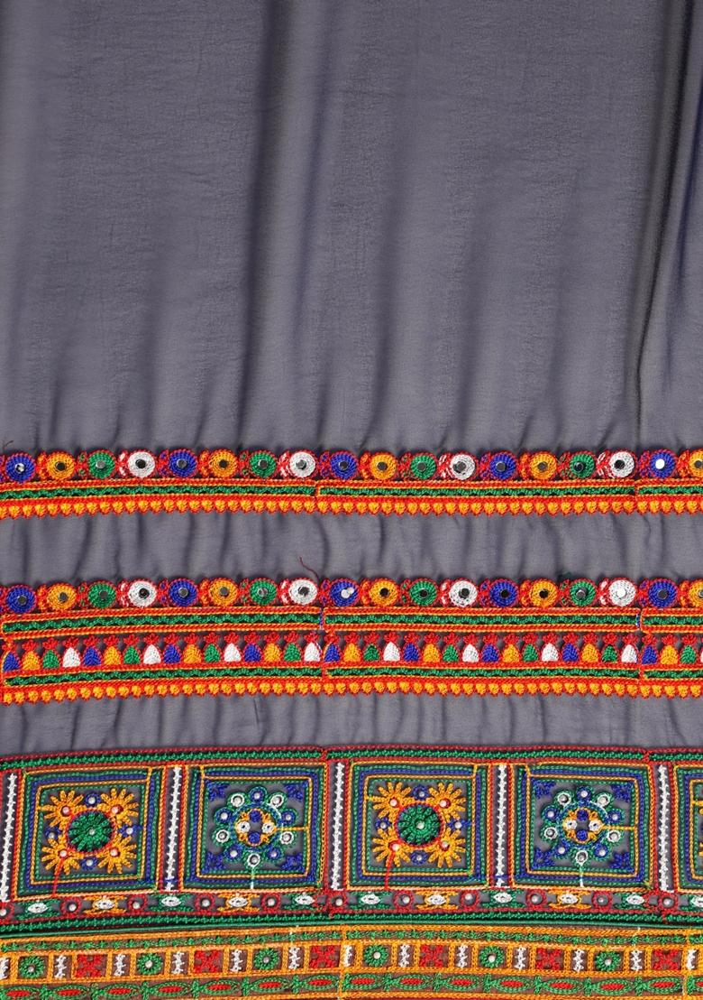 Navy Blue And Yellow Embroidered Georgette Saree Set