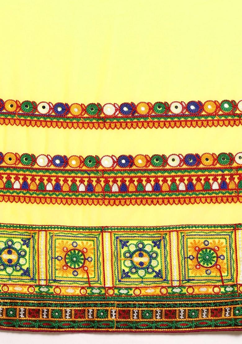 Yellow And Navy Blue Embroidered Georgette Saree Set