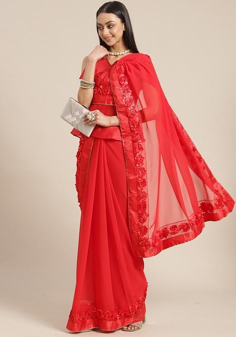 Red Butta Work Georgette Saree Set