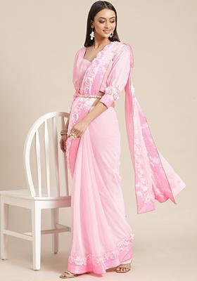Baby Pink Butta Work Georgette Saree Set