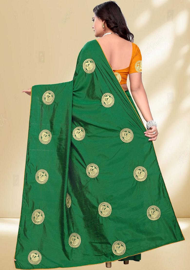 Green Zari Embroidered Silk Saree Set