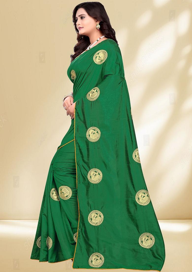 Green Zari Embroidered Silk Saree Set