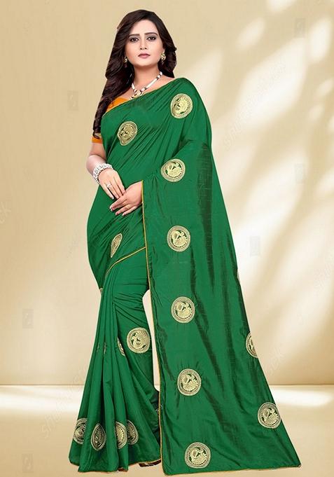 Green Zari Embroidered Silk Saree Set