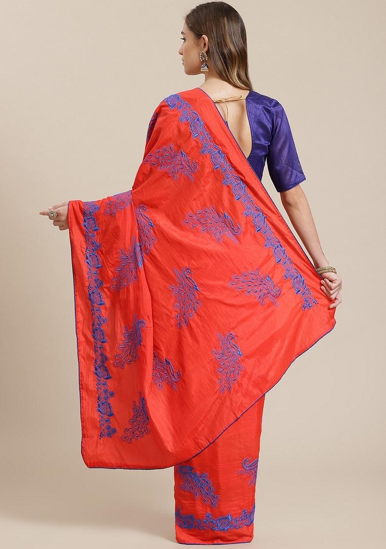 Red Zari Embroidered Silk Saree Set