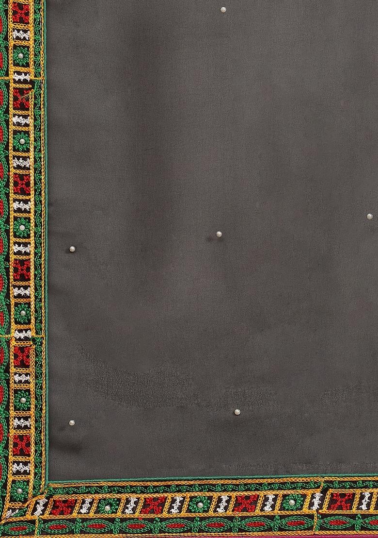 Red And Black Embroidered Georgette Saree Set