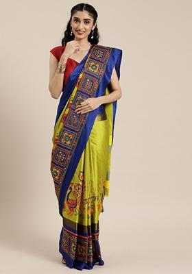 Yellow Embroidered Cotton Silk Saree Set