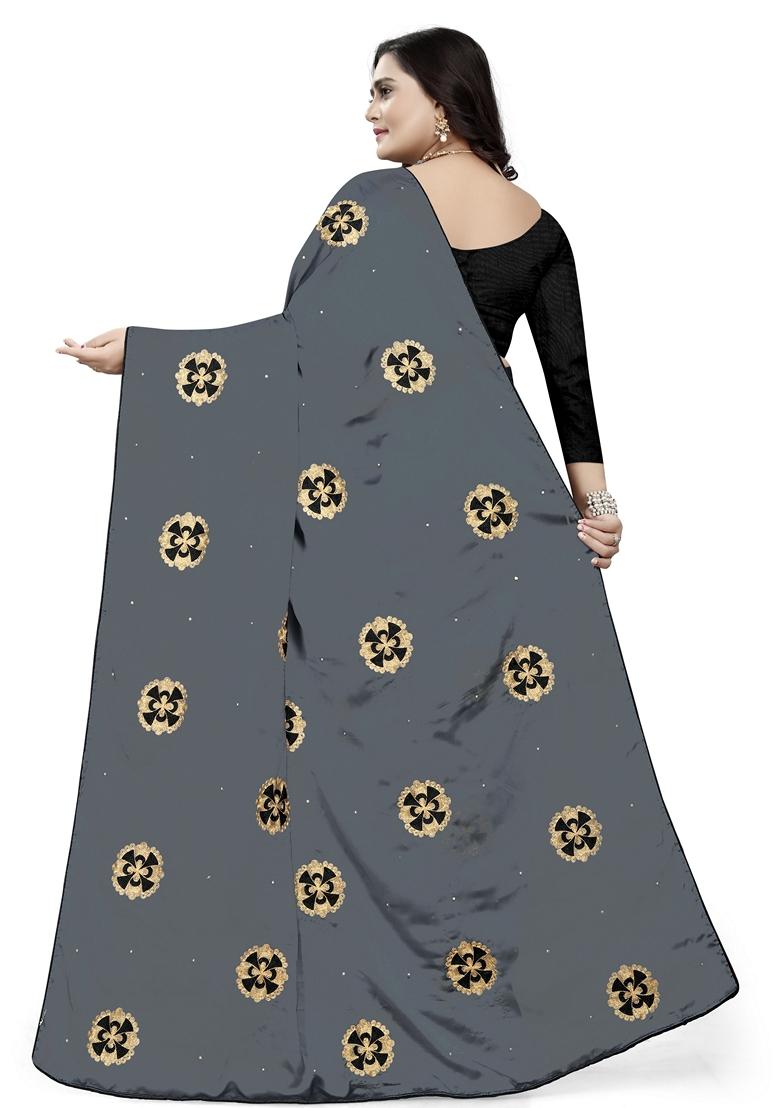 Grey Embroidered Rangoli Silk Saree Set