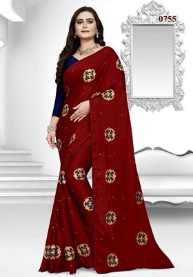Maroon Embroidered Rangoli Silk Saree Set