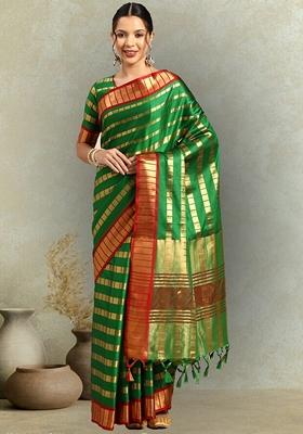 Green Zari Embroidered Silk Saree Set