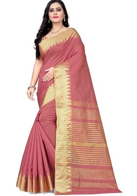 Peach Woven Assam Silk Saree Set