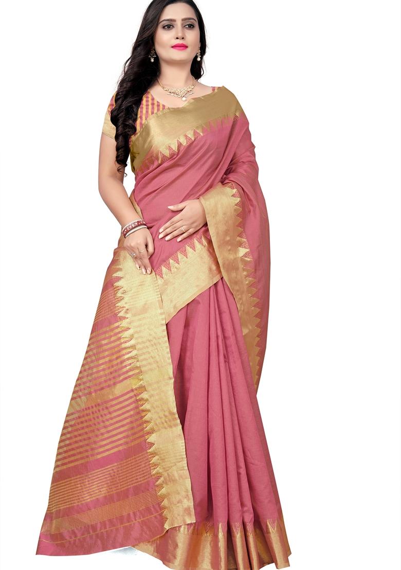 Peach Woven Assam Silk Saree Set