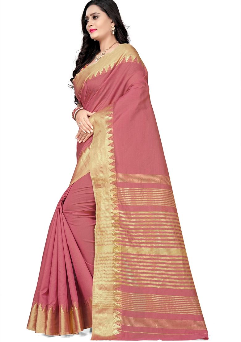 Peach Woven Assam Silk Saree Set
