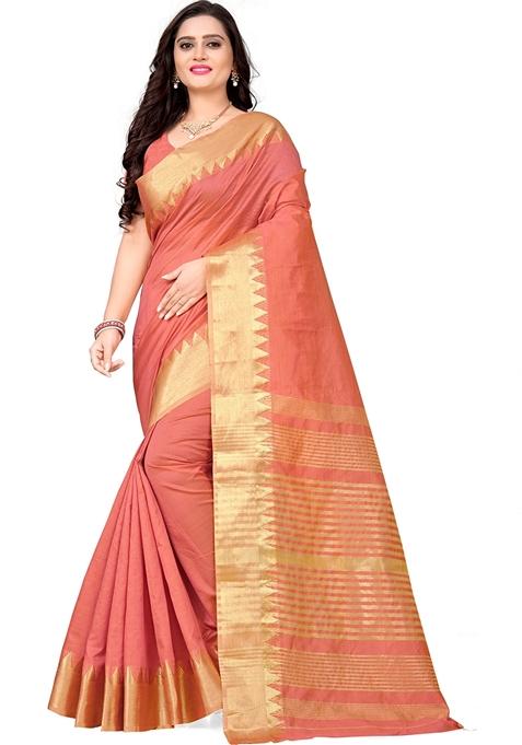 Pink Woven Assam Silk Saree Set