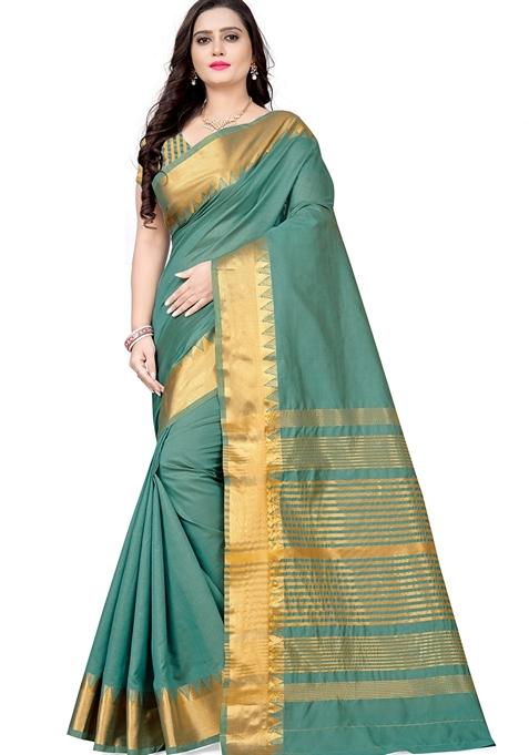 Aqua Green Woven Assam Silk Saree Set