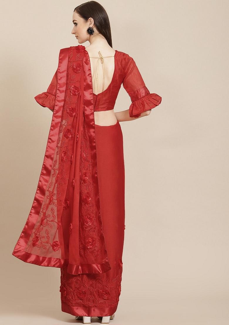 Red Butta Work Embroidered Chiffon Saree Set