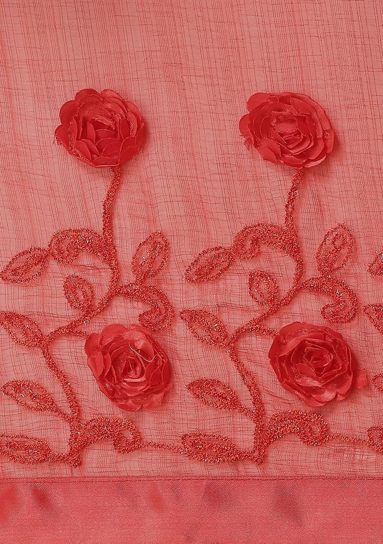 Red Butta Work Embroidered Chiffon Saree Set