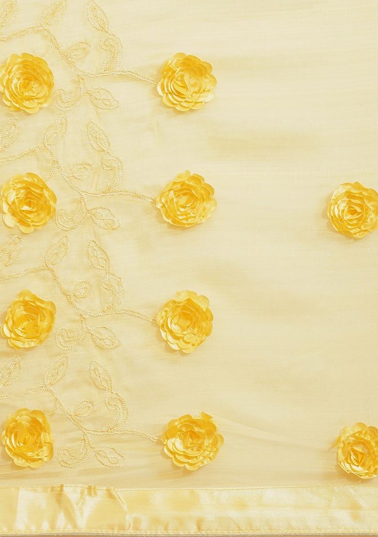 Yellow Butta Work Embroidered Chiffon Saree Set