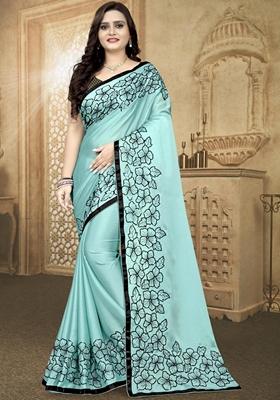 Sky Blue Embroidered Rangoli Georgette Saree Set