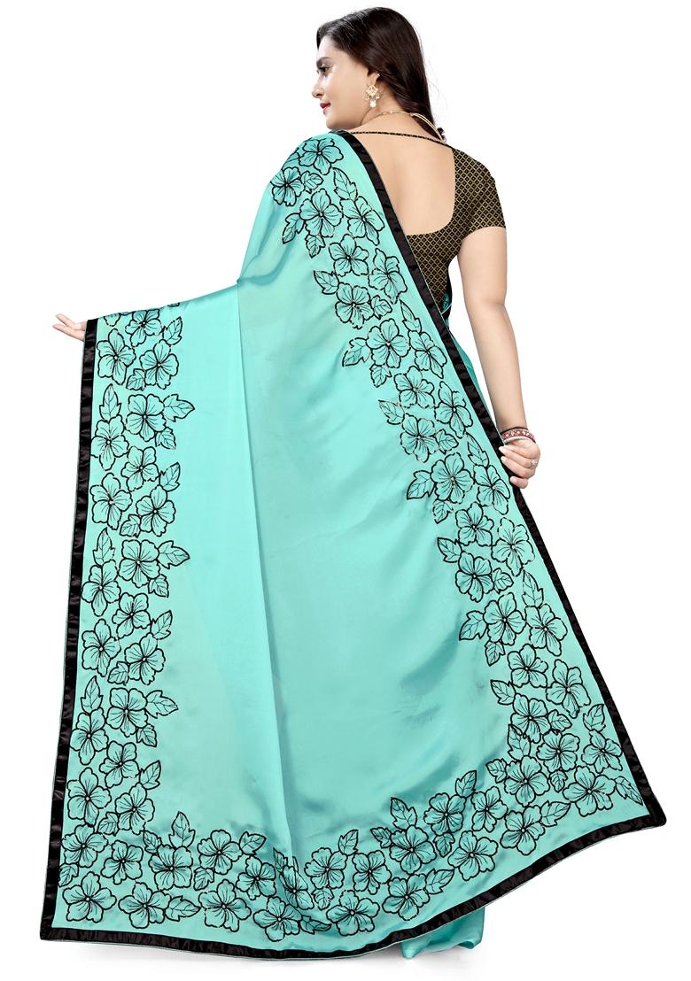 Sky Blue Embroidered Rangoli Georgette Saree Set
